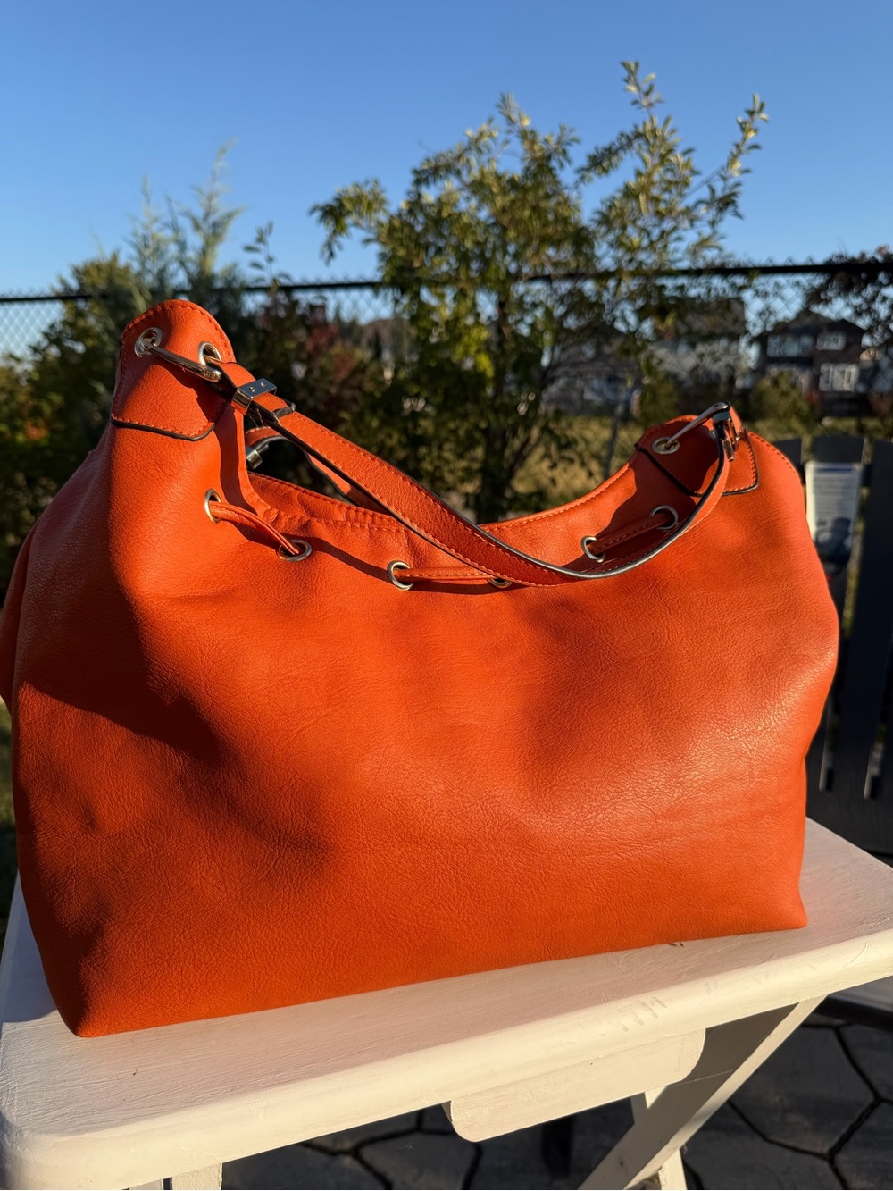 Michael Kors Bright Orange Leather Shoulder Bag with Tassels - Picture 6 of 8